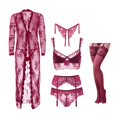 thumbnail image 1 of Women Push Up Embroidery Bras Set Lace Lingerie Bra Panties Garter Stocking 7PCS, 1 of 5