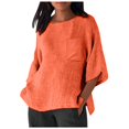 thumbnail image 1 of Hauts d'Été pour Femmes Élégants avec Manches 3/4 et Col Rond en T-Shirts Unis Confortables pour Femmes Orange L, 1 of 4