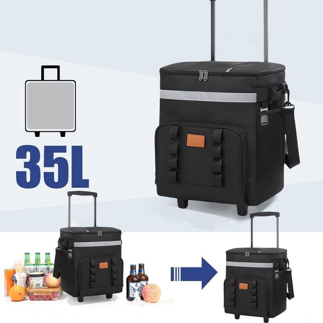 Jubipavy Telescopic Handle Ice Bag For Outdoor Picnic Large Capacity Rolling Cooler With Wheels Portable Insulated Box For Car Use