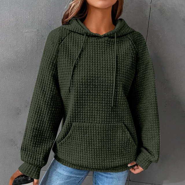 UPPADA Womens Waffle Knit Hoodies Long Sleeve Color Block Pullover Casual Hooded Drawstring Sweatshirt with Pockets Trendy Fall Hooded Pullover tops In July 2024