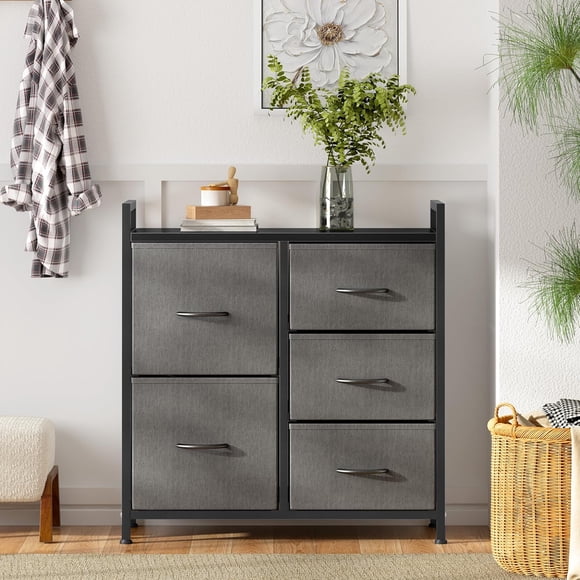 SogesPower Storage Drawer Units, 5-Drawer-B Clothing Organizer Unit for Closet, Bedroom, Entryway Non-Woven Fabric,Grey ﻿