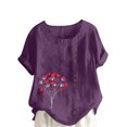 thumbnail image 2 of Liquidation Horkkom Hauts Grande Taille pour Femmes Été Décontracté Chemises en Lin à Manches Courtes Col Rond Imprimé Floral Blouses Amples, 2 of 4