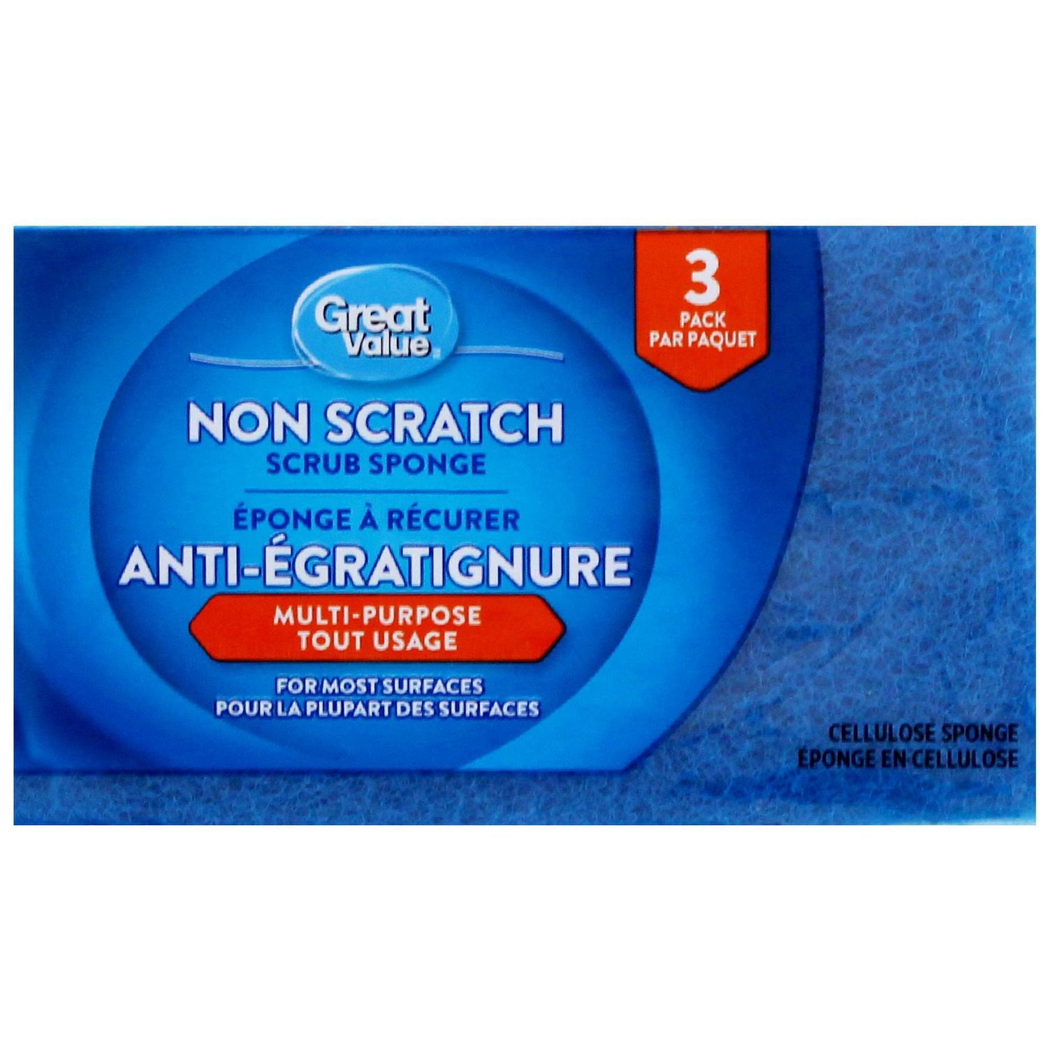 Great Value Non Scratch Scrub Sponge, 3-Count