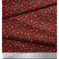 thumbnail image 3 of Soimoi Red Heavy Canvas Fabric Floral & Leaves Printed Fabric 1 Yard 58 Inch Wide, 3 of 3