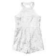 thumbnail image 3 of Yanarno Combinaison Short de Danse pour Filles, Col Licou, Paillettes, Fête de Noël, Rumba Samba, Argent, 8, 3 of 5