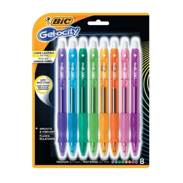 Stylos à encre gel BIC Gelocity Original aux couleurs mode assorties, pointe moyenne (0,7 mm), paquet de 8, stylos à encre gel rétractables avec un prise confortable