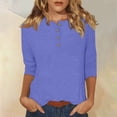 thumbnail image 2 of DENGDENG Womens 3/4 Sleeve T Shirts Elbow Crew Neck T Shirts Summer Casual Button Down Blouses Solid Color Three Quarter Length Tunics Plus Size Spring Pullover Purple XL, 2 of 5