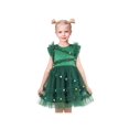 thumbnail image 2 of Robe Fille Verte Sapin de Noël en Maille Pompons Volant Nœud Fête 10 Ans, 2 of 5