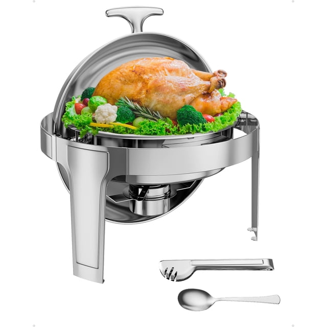 Yiwa Ensemble de Buffet Rond de 6 Qt, Réchaud Circulaire en Acier Inoxydable avec Couvercle à Rouleau pour Traiteur, Mariages, Fêtes et Événements