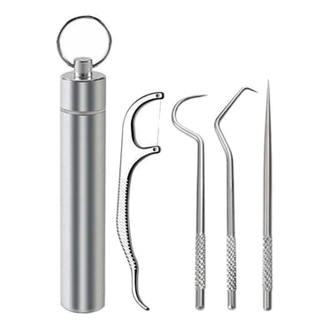 FcBaudy 304 Outil de Cueillette de Dents en Métal Cure-Dent en Acier Inoxydable Cure-Dent Portable Ensemble d'Outils de Nettoyage Buccal Cure-Dent Cure-Dent