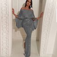 thumbnail image 2 of Fridja Ladies Back Big Leaf Wrapped Chest And Shoulder BlingBling Package Hip Split Evening Dress, 2 of 6