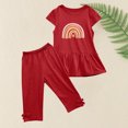 thumbnail image 4 of Chemises pour Filles, Ensemble Deux Pièces Été Col Rond Petit Imprimé Manches Courtes Manches Volantes Taille Élastique Pantalon Court, 4 of 5