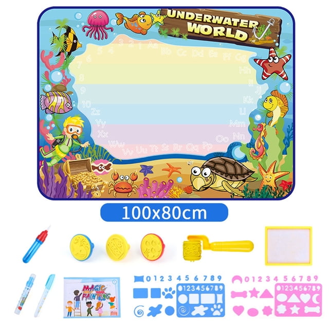 SIYTUAU Large Ocean Theme Water Drawing Board Painting Mat 39.4X31.5 Inches Mess Free Reusable Canvas Educational Children Art Activity Tool E