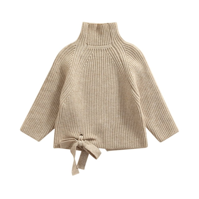 Toddler Baby Girl Pullover Sweaters Turtleneck Cable Knit Long Sleeve Sweaters with Bow Fall Winter Top