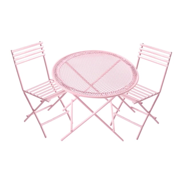 HILABEE Dollhouse Miniature Table & Chairs Set Metal 1:12 Scale Coffee/Tea Furniture Pink