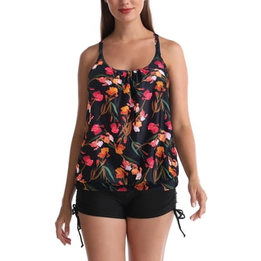 QIPOPIQ Womens Tankini Swimsuits Two-piece Swimsuit Swimming Top With Shorts Loose Swimsuit Bathing Suits Summer Clearance