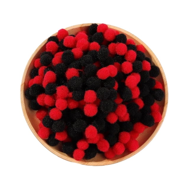 Decodeary 300pack/lot Multicolor Pom Poms Choice For DIY Crafts Projects Cozy And Soft red black 10mm 1Set