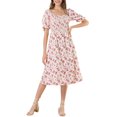 thumbnail image 1 of INSPIRE CHIC Robe pour Femme Édition Smockée à Fleurs Col Carré Manches Courtes Bouffantes Printemps Été Robes Midi Beige TG, 1 of 7