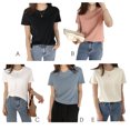 thumbnail image 2 of Maoww T-shirt Femme Été Col Rond Manches Courtes Couleur Unie Haut Décontracté, Noir, TTG, 2 of 7