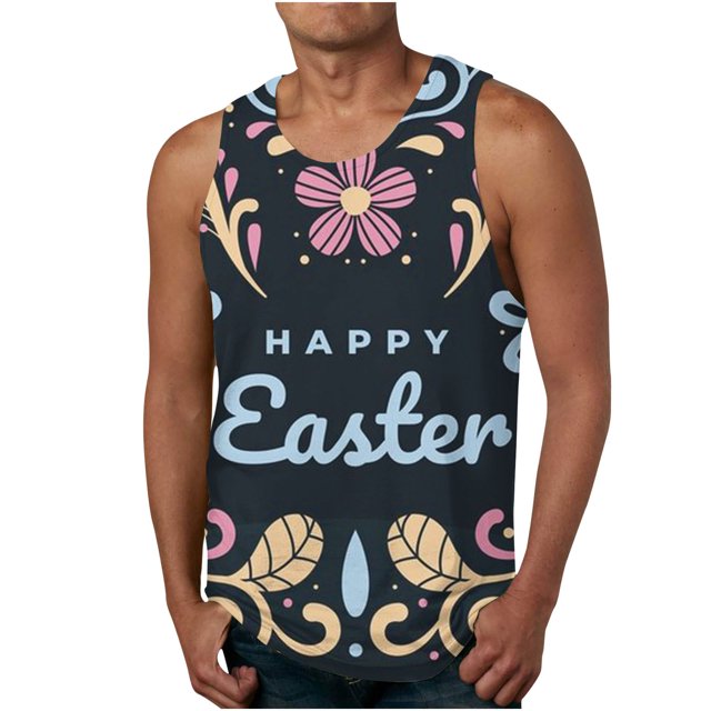 Qertyioot New Fashion EASTER Print Casual Été en Vrac Gilet Imprimé Sport à Col Rond
