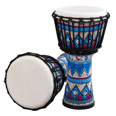Graflsoa 8-Inch Lightweight African Goatskin Drum with Vibrant Patterns, Ideal for Beginners and Travel Performances, ABS Resin Body, Blue Flower Design