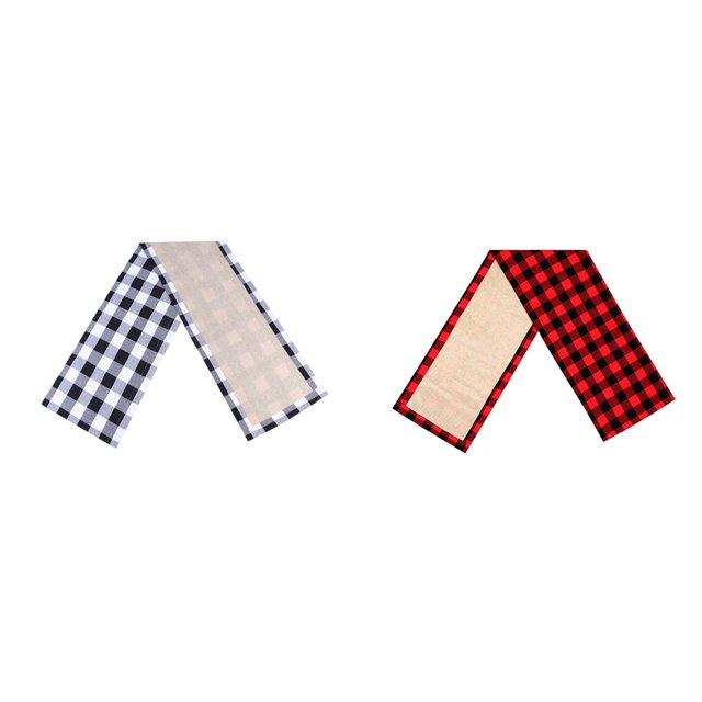 serony Xmas Table Runner Plaid Pattern Cloth Fabric Tablecloths 2-Layers Cutlery Accessories Placemat Dining-Room Holiday Home Red Black