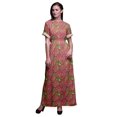 thumbnail image 1 of Bimba Robe Longue d'Été en Rayonne Imprimée d'Anthurium et de Feuilles de Frêne, Manches Kimono, Fente Maxi - Petit, 1 of 6