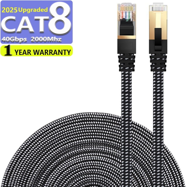 CAT8 Ethernet Cable 10m High Speed Nylon LAN Network Patch Cat8 Cable 40Gbps 2000Mhz SFTP LAN Wires RJ45 Black