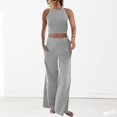 thumbnail image 2 of Ensemble de Pantalons 2 Pcs pour Femmes, Col Rond, Poches, Tenue de Vacances Décontractée (Noir P), 2 of 9
