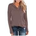 thumbnail image 1 of Timegard Womens Tops Long Sleeve Notched V-Neck Button Comfy Tee Fall Casual Loose Shirts Tops Blouse, 1 of 4