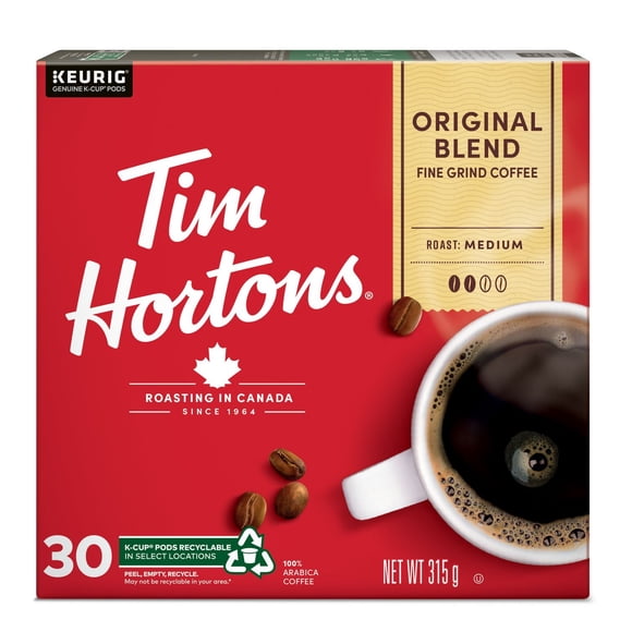 Capsules de café mélange original Tim Hortons, torréfaction moyenne, capsules K-Cup à usage unique, compatibles Keurig, 30 capsules