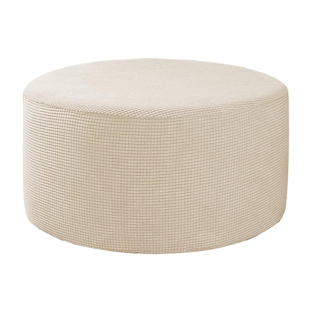 Housse Extensible pour Pouf Housses pour Pouf Repose-Pieds Ronds Housses Extensibles pour Pouf Repose-Pieds, Bas Élastique, Lavable (Standard, Petit) Beige