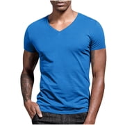 Amzcrzy Men's T-Shirts Casual Short Sleeve V Neck T Shirts Men Comfortable Summer Solid Color Tee Shirts L
