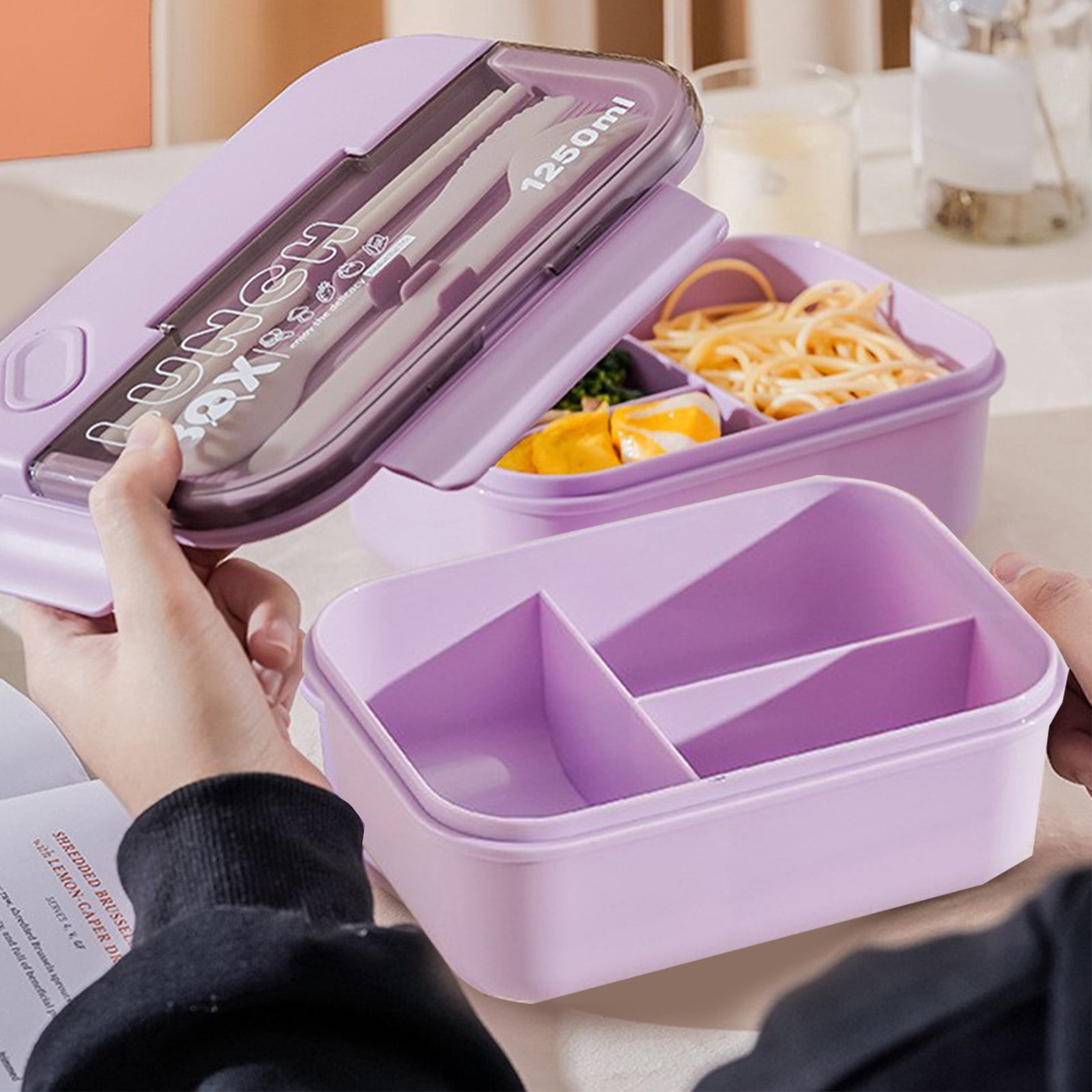 Suncoda Lunch Boxes, 3 Compartments in One Large Lunch Box Leakproof Lunch Box Suitable for Dining Out Work Plastic Microwave Lunch Box Sealed Adult