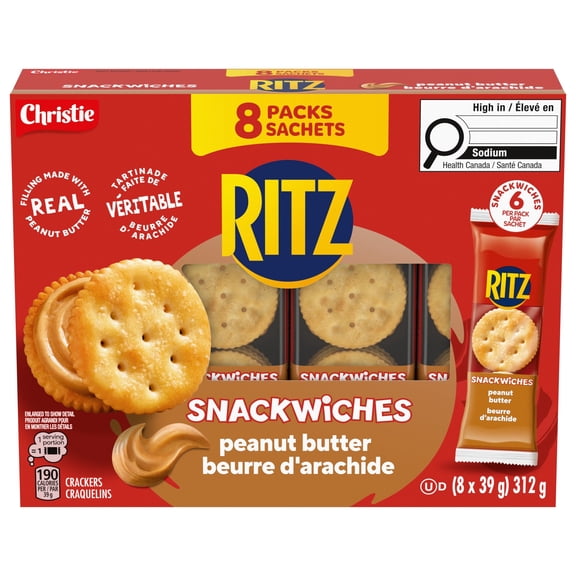RITZ , Snackwiches de Craquelins au Beurre d'Arachide, Garniture Faite avec du Véritable Beurre d'Arachide