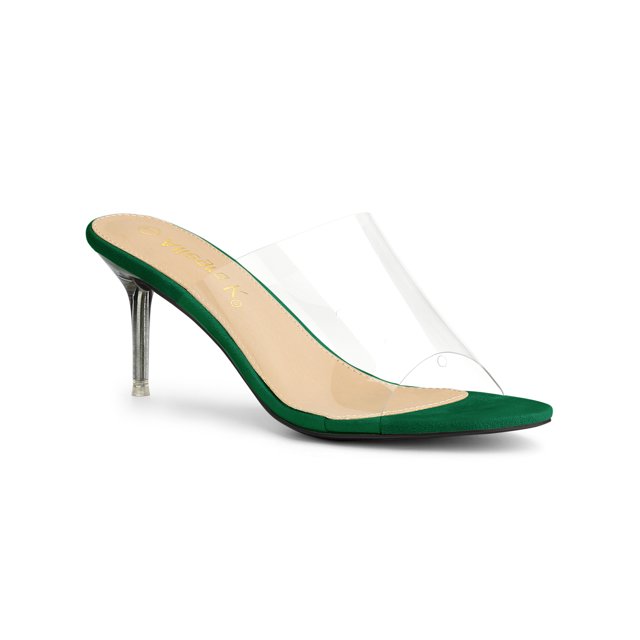 BLISSFUL STEP Sandales à Talons Aiguilles à Bride Transparente pour Femmes Vert Émeraude 6