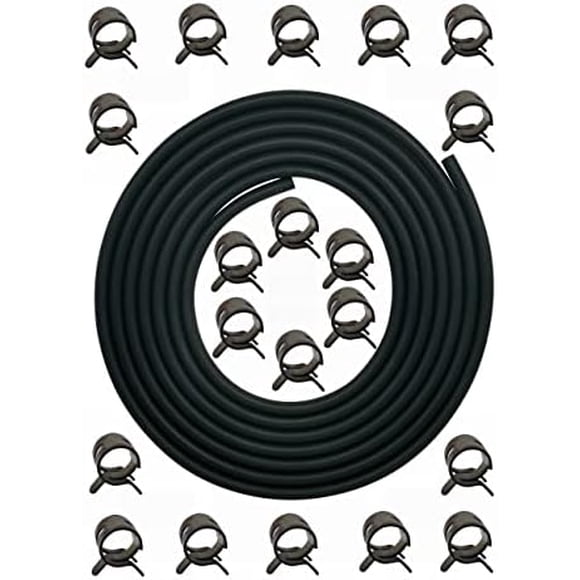 Boyau d'Aspirateur de Conduite de Carburant ID 4 mm 5/32 Po 10 Pieds pour Petits Moteurs Echo Stihl Poulan Husqvarna Tronçonneuse Weed Eater Wacker Souffleur de Feuilles Taille-Bordures Automobiles avec 20 Pinces Caoutchouc Noir Carburant 5/32 Po