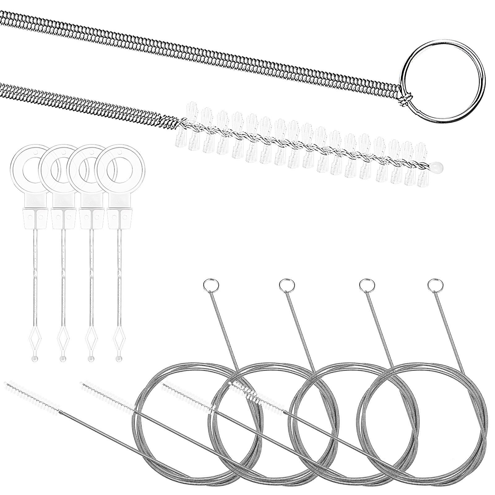4 Set Drain Unblocker Tools with Flexible Tube and Plunger Sticks for Effective Cleaning