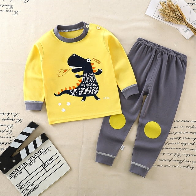Pyjamas pour Enfants Ensemble Confort à Manches Longues Col Rond Motif Dessin Animé Vêtements de Nuit pour Filles L 3Y-4Y