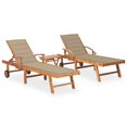 thumbnail image 1 of vidaXL Chaises Longues 2 Pcs avec Table et Coussin en Bois de Teck Massif, 1 of 5