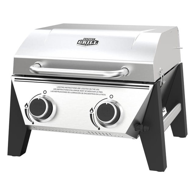 Expert Grill 2-Burner Tabletop Gas BBQ Grill, Stainless Steel