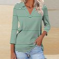 thumbnail image 2 of Timegard Tuniques Rayées pour Femmes Col à Revers en V Manches 3/4 T-Shirts Blouses Décontractées Mode, 2 of 5