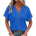 thumbnail image 1 of Dealovy Womesn Tops Summer Casual V Neck Buttons T-Shirts Short Sleeve Solid Color Loose Fitted Tees, 1 of 5