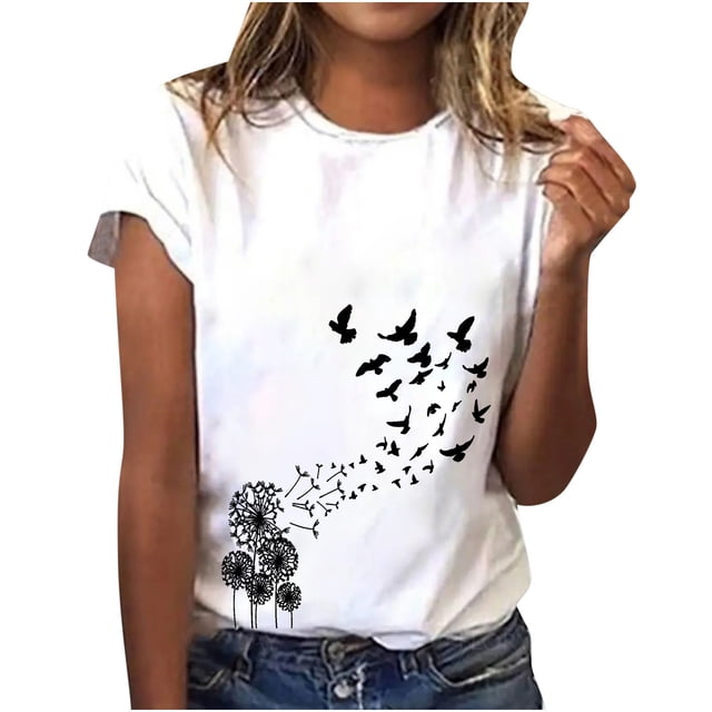 T-shirts d'Été Décontractés pour Femmes, Col Rond, Manches Courtes, T-Shirt Graphique Tendance, Basique, Confortable, Coupe Ample, Chemisiers pour Femmes, Chandail