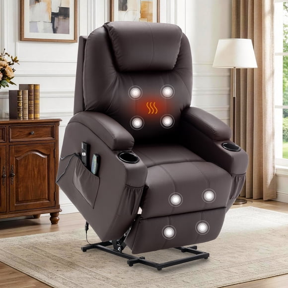 Korser Power Lift Recliner Chair for Elderly with Massage and Heat PU Leather for Living Room,Brown