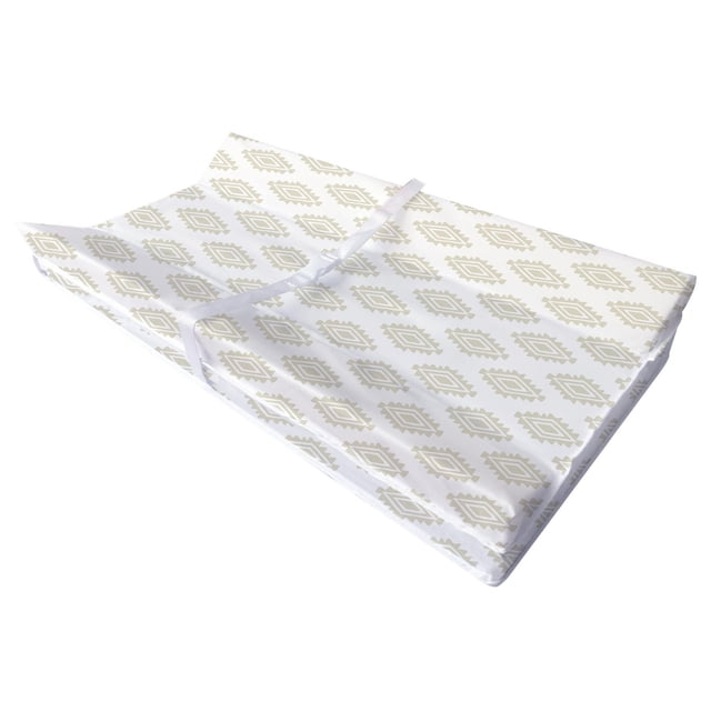 Simmons Coussin à Langer Profilé avec Bords Profilés et surface Blanche à Motif de Losanges Beiges, Doté d'Une Sangle de Fixation Blanche, Conçu pour les Couches de Bébé avec un Confort Imperméable, durable et Soutenant.