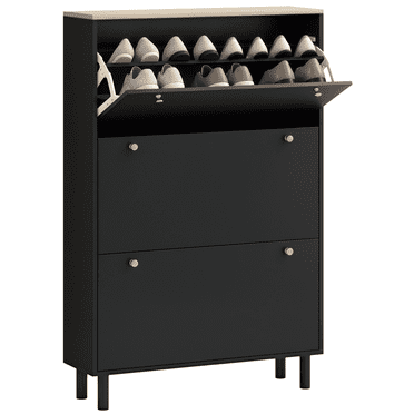 HOMCOM Shoe Cabinet with 3 Flip Drawers for 24 Pairs of Shoes, Black