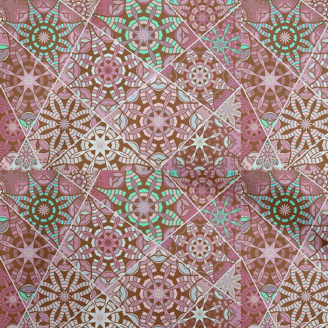 oneOone Rayon Brown Fabric Moroccan Mosaic Floral Sewing Craft Projects Fabric Prints By Yard 56 Inch Wide