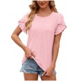 thumbnail image 1 of AherBiu Womens Tops Eyelet Embroidery Loose Casual Crewneck Ruffle Sleeve Summer Boho Shirts Tunics, 1 of 7
