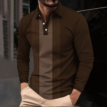 Pisexur Mens Long Sleeve Tee Shirts Casual Soft and Comfortable Shirt With Printed Long Sleeved Collar Top/Shirt Brown,S